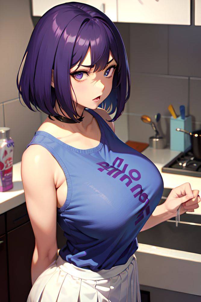 Anime Busty Huge Boobs 20s Age Angry Face Purple Hair Bobcut Hair Style Dark Skin Illustration Kitchen Back View T Pose Schoolgirl 3686951539313472123 - AI Hentai - #main