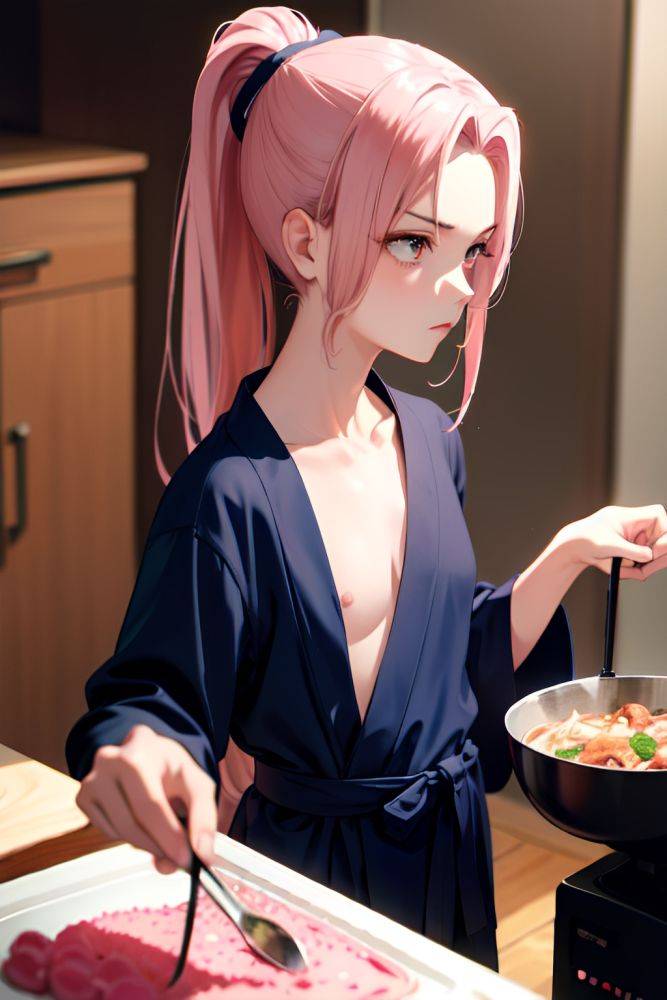 Anime Skinny Small Tits 40s Age Serious Face Pink Hair Ponytail Hair Style Dark Skin Film Photo Party Close Up View Cooking Bathrobe 3687198930548214633 - AI Hentai - #main