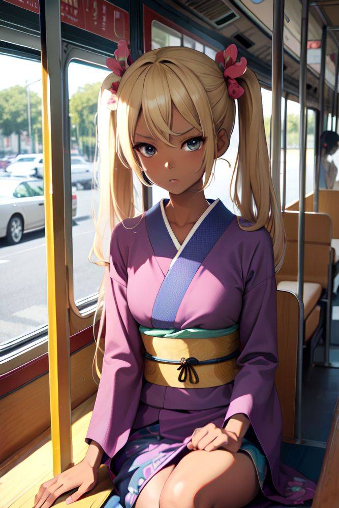 Anime Skinny Small Tits 70s Age Serious Face Blonde Pigtails Hair Style Dark Skin Vintage Bus Front View Plank Kimono 3687214393106803996 - AI Hentai - #main