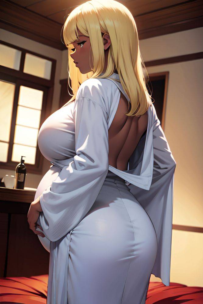 Anime Pregnant Huge Boobs 50s Age Serious Face Blonde Bangs Hair Style Dark Skin Dark Fantasy Restaurant Back View Sleeping Bathrobe 3687253047136871468 - AI Hentai - #main