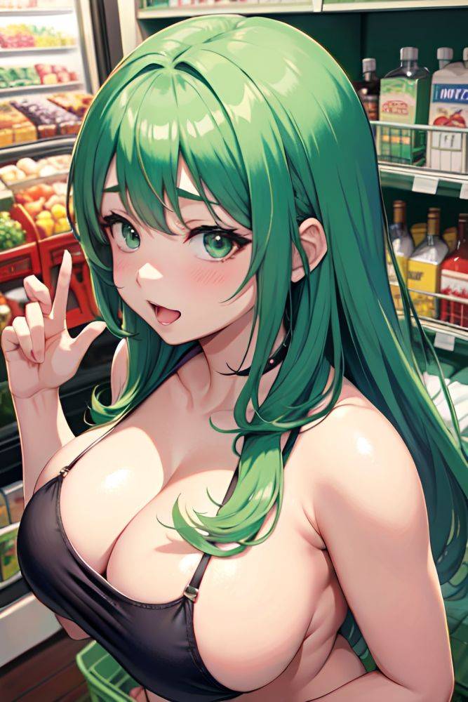 Anime Chubby Huge Boobs 20s Age Ahegao Face Green Hair Bangs Hair Style Dark Skin Watercolor Grocery Back View Plank Partially Nude 3680221757281464492 - AI Hentai - #main