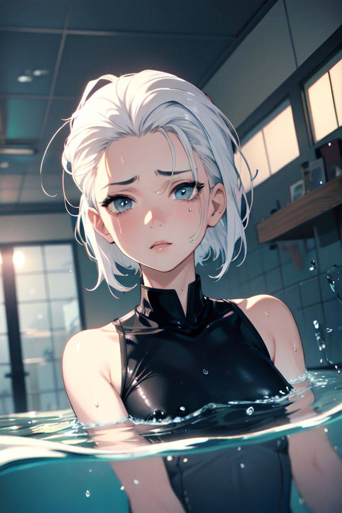 Anime Skinny Small Tits 30s Age Sad Face White Hair Slicked Hair Style Dark Skin Charcoal Underwater Front View Bathing Nurse 3687380608681885908 - AI Hentai - #main