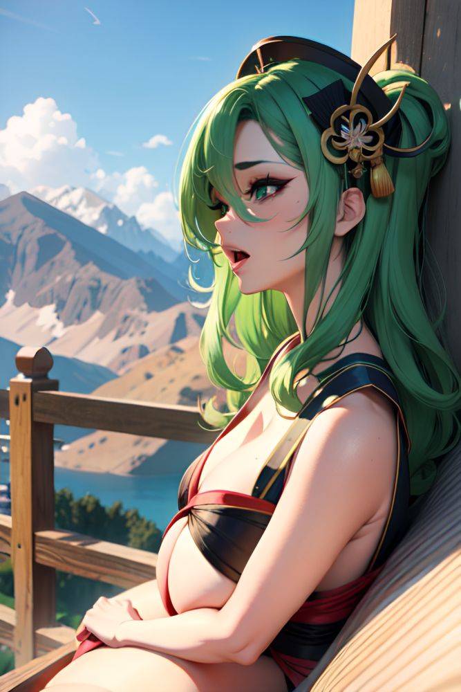 Anime Busty Huge Boobs 40s Age Orgasm Face Green Hair Slicked Hair Style Light Skin 3d Mountains Side View Gaming Geisha 3687539090829390232 - AI Hentai - #main