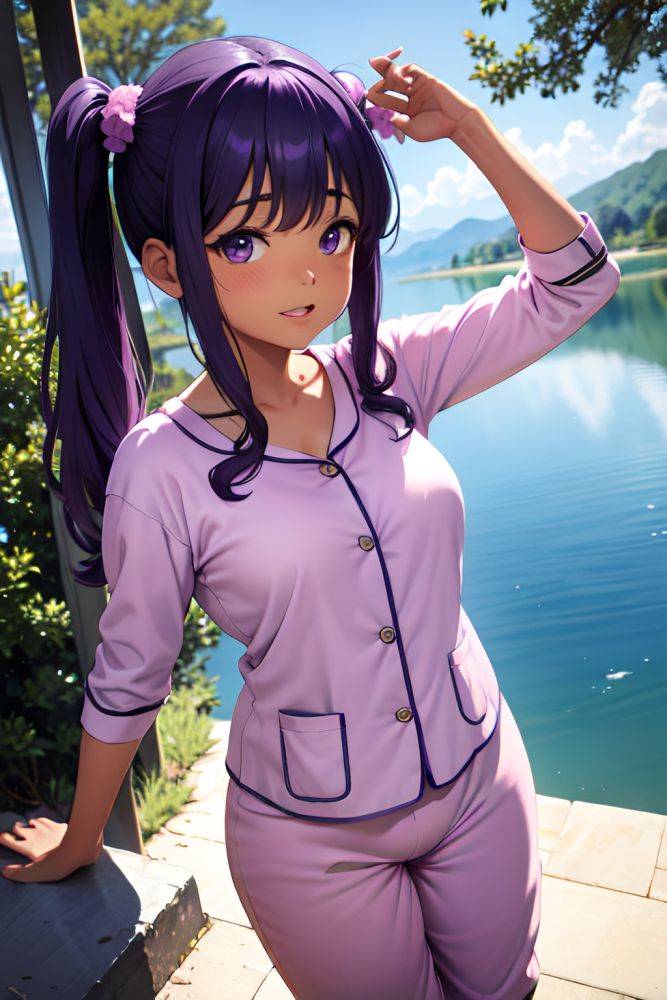 Anime Chubby Small Tits 80s Age Seductive Face Purple Hair Pigtails Hair Style Dark Skin Vintage Lake Close Up View Jumping Pajamas 3687581613221965303 - AI Hentai - #main