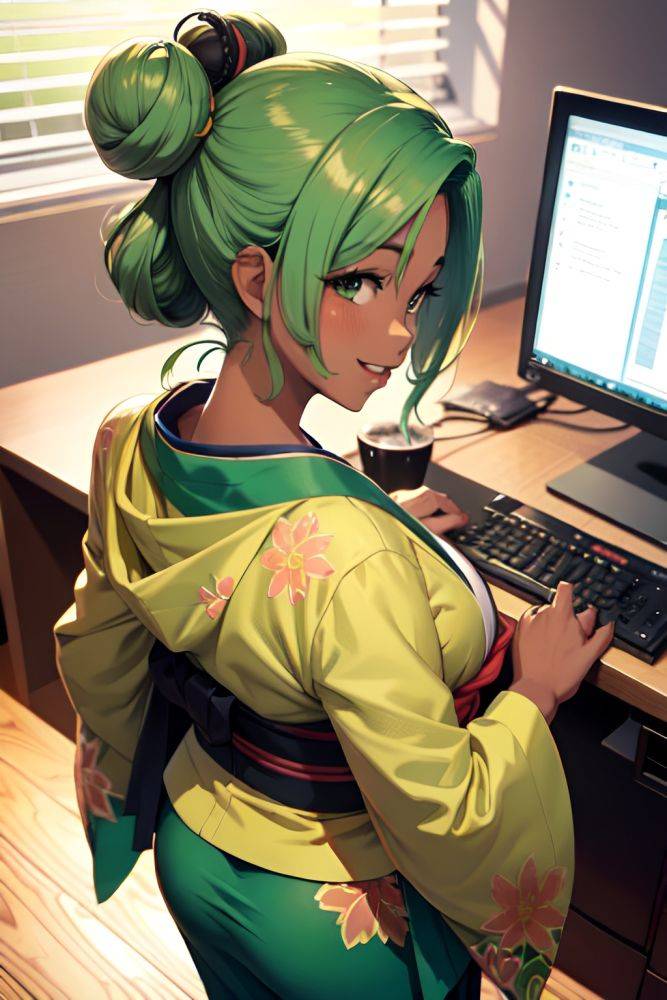 Anime Busty Small Tits 40s Age Happy Face Green Hair Hair Bun Hair Style Dark Skin Crisp Anime Office Back View Cumshot Kimono 3687616402517232843 - AI Hentai - #main