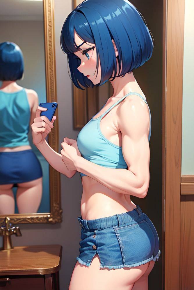 Anime Muscular Small Tits 50s Age Sad Face Blue Hair Bobcut Hair Style Light Skin Mirror Selfie Club Side View Jumping Mini Skirt 3683171111758493226 - AI Hentai - #main