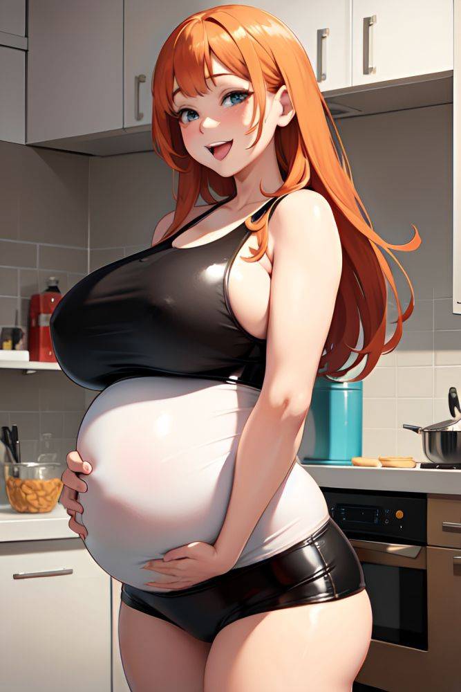 Anime Pregnant Huge Boobs 30s Age Laughing Face Ginger Bangs Hair Style Light Skin Illustration Kitchen Front View Working Out Latex 3683271612469675018 - AI Hentai - #main