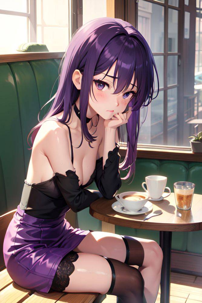 Anime Skinny Small Tits 30s Age Sad Face Purple Hair Messy Hair Style Light Skin Vintage Cafe Side View Bathing Stockings 3683337325470081366 - AI Hentai - #main
