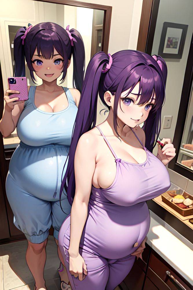 Anime Pregnant Huge Boobs 18 Age Laughing Face Purple Hair Pigtails Hair Style Dark Skin Mirror Selfie Cafe Front View Eating Pajamas 3683461020444195785 - AI Hentai - #main