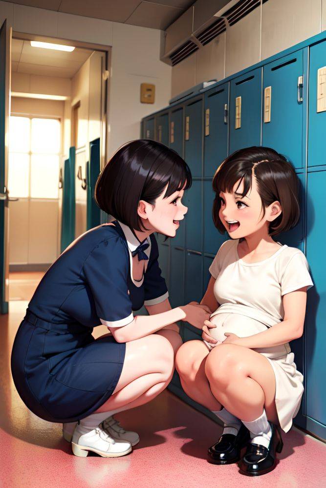 Anime Pregnant Small Tits 50s Age Laughing Face Brunette Bobcut Hair Style Light Skin Illustration Locker Room Side View Squatting Maid 3683507407701417673 - AI Hentai - #main