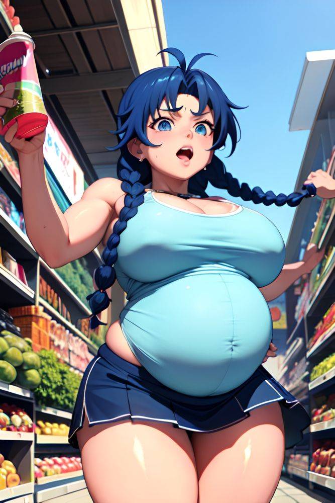 Anime Pregnant Huge Boobs 80s Age Shocked Face Blue Hair Braided Hair Style Dark Skin 3d Grocery Close Up View Jumping Mini Skirt 3683526733529925198 - AI Hentai - #main