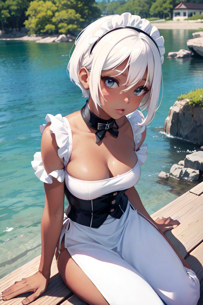 Anime Busty Small Tits 30s Age Pouting Lips Face White Hair Pixie Hair Style Dark Skin Crisp Anime Lake Front View Straddling Maid 3689394520610485240 - AI Hentai - #main