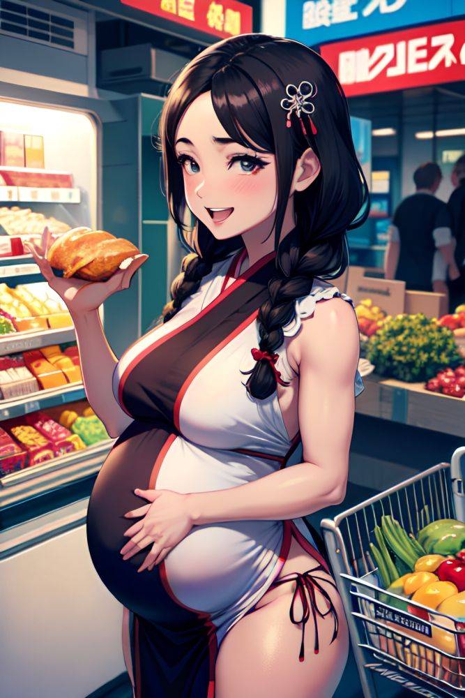 Anime Pregnant Small Tits 60s Age Laughing Face Brunette Braided Hair Style Light Skin Cyberpunk Grocery Close Up View Cooking Geisha 3689440906086141246 - AI Hentai - #main