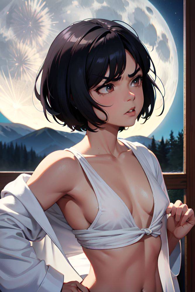 Anime Muscular Small Tits 40s Age Angry Face Black Hair Bobcut Hair Style Light Skin Crisp Anime Moon Side View Working Out Bathrobe 3689495022674850870 - AI Hentai - #main