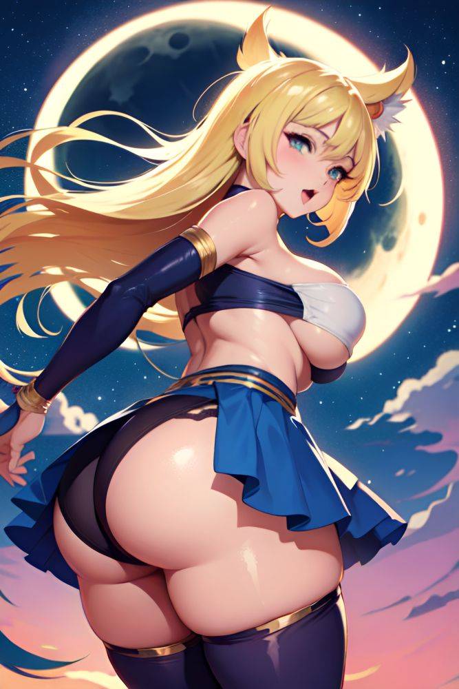 Anime Busty Huge Boobs 80s Age Ahegao Face Blonde Pixie Hair Style Light Skin Soft + Warm Moon Back View Jumping Stockings 3689715354499647718 - AI Hentai - #main