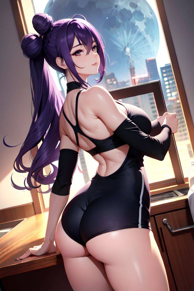 Anime Skinny Huge Boobs 20s Age Happy Face Purple Hair Hair Bun Hair Style Dark Skin Film Photo Moon Back View Working Out Teacher 3689815856907144530 - AI Hentai - #main