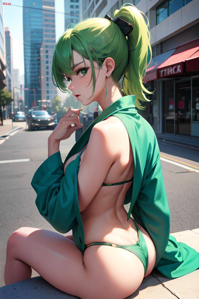 Anime Busty Small Tits 40s Age Serious Face Green Hair Ponytail Hair Style Light Skin Cyberpunk Stage Side View Straddling Bathrobe 3690082571613112299 - AI Hentai - #main