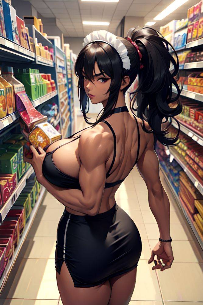 Anime Muscular Huge Boobs 50s Age Angry Face Black Hair Messy Hair Style Dark Skin Cyberpunk Grocery Back View Gaming Maid 3690148287379535642 - AI Hentai - #main