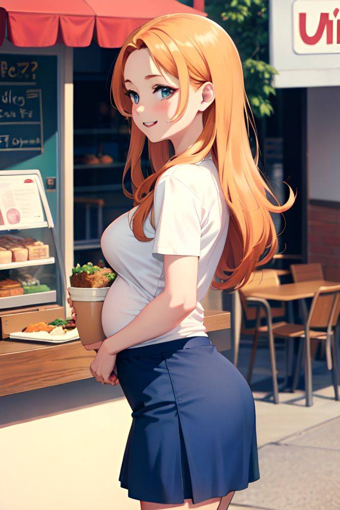 Anime Pregnant Small Tits 70s Age Happy Face Ginger Slicked Hair Style Light Skin Soft Anime Cafe Back View Eating Mini Skirt 3690360887627517856 - AI Hentai - #main