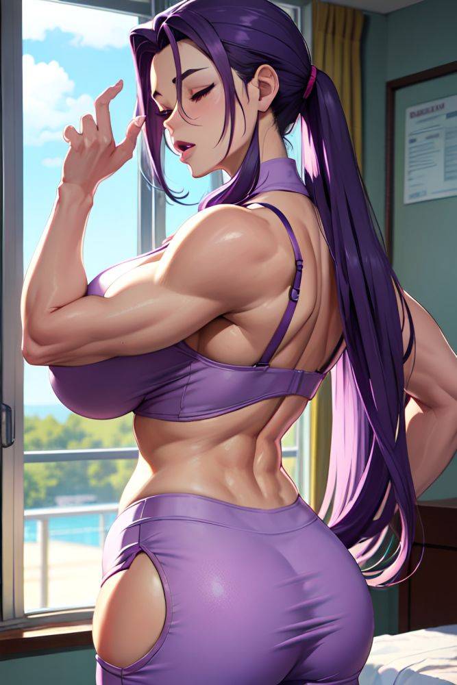 Anime Muscular Huge Boobs 80s Age Ahegao Face Purple Hair Slicked Hair Style Light Skin Soft Anime Hospital Back View Sleeping Nurse 3690422735792778276 - AI Hentai - #main