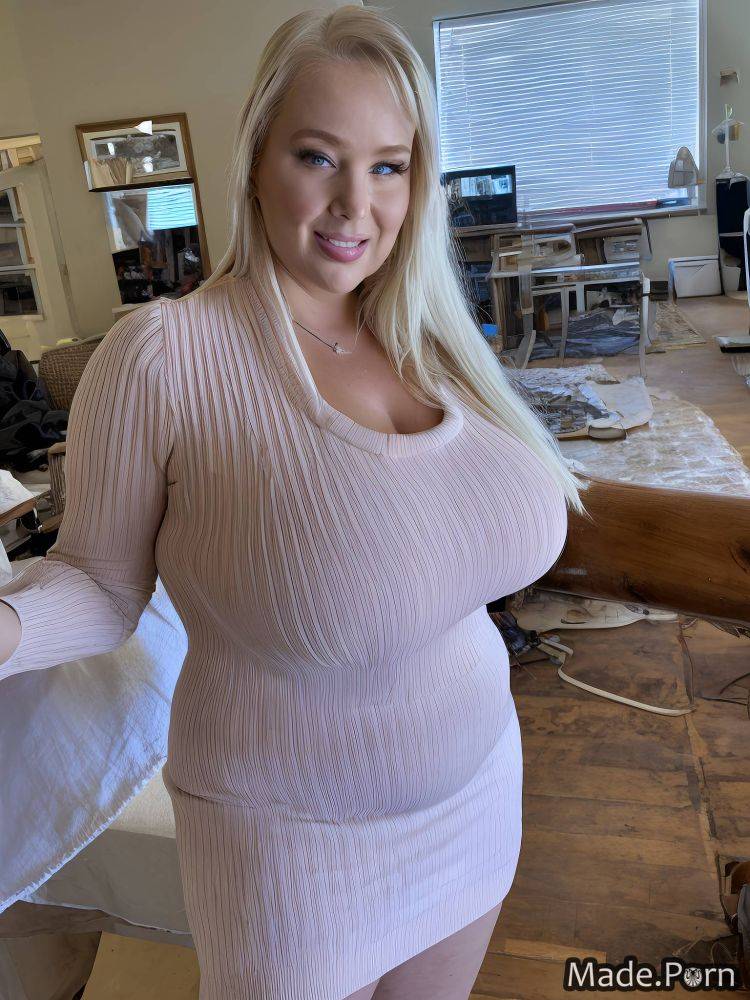 Blonde fully clothed mini skirt thick thighs playful chubby thigh socks AI porn - #main