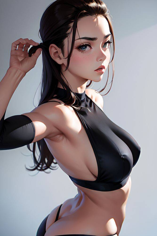 Anime Busty Small Tits 40s Age Serious Face Brunette Slicked Hair Style Light Skin Charcoal Gym Back View T Pose Lingerie 3690496179734237264 - AI Hentai - #main