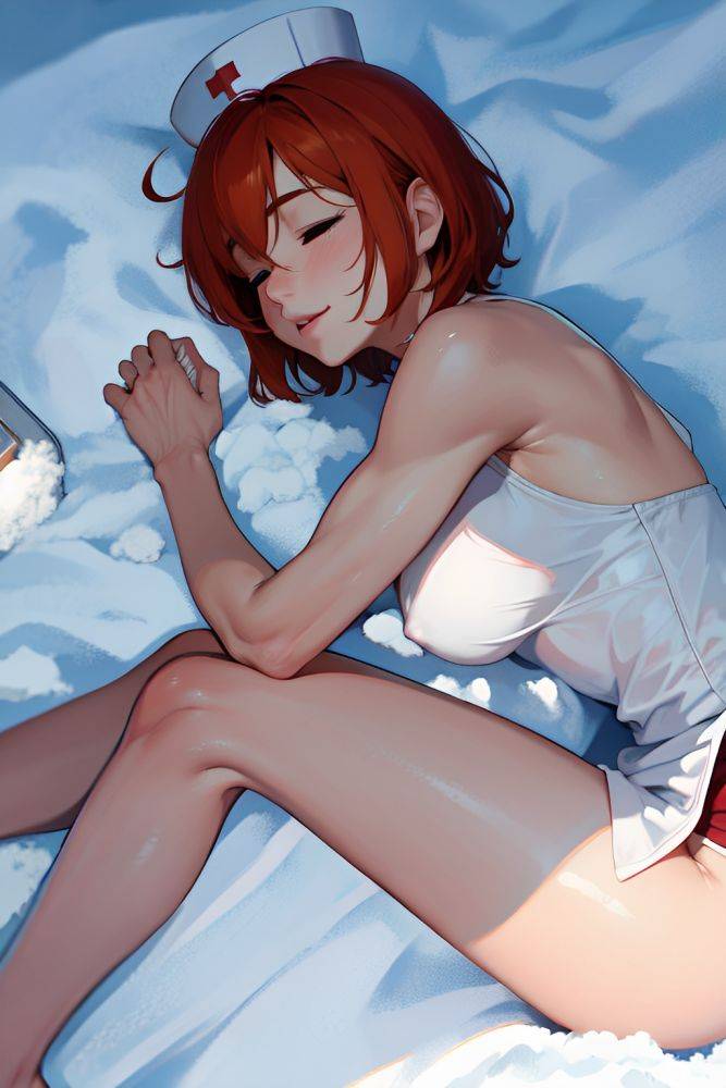 Anime Muscular Small Tits 30s Age Happy Face Ginger Bobcut Hair Style Light Skin Painting Snow Close Up View Sleeping Nurse 3690507775974377766 - AI Hentai - #main