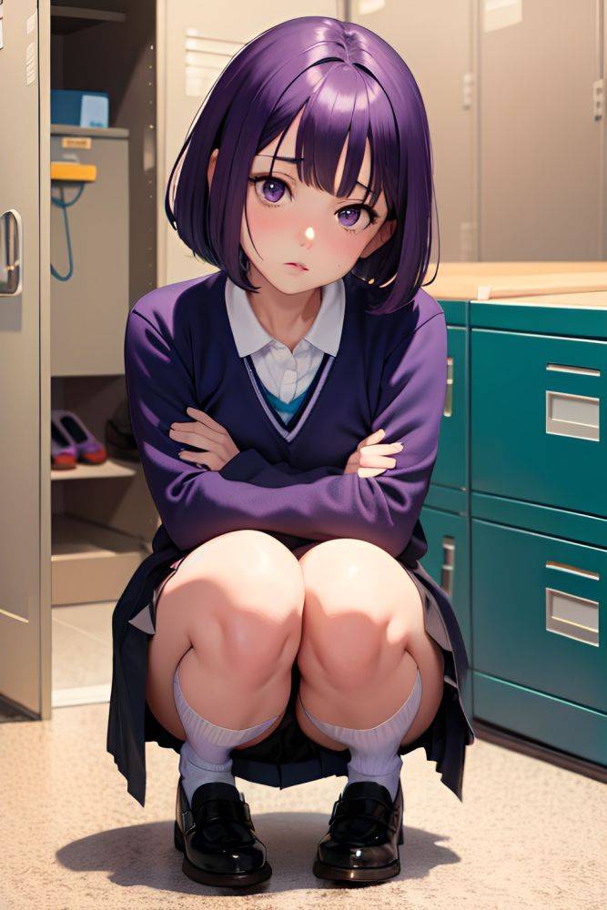 Anime Skinny Small Tits 40s Age Shocked Face Purple Hair Bobcut Hair Style Light Skin Watercolor Locker Room Front View Squatting Schoolgirl 3690519372541105345 - AI Hentai - #main