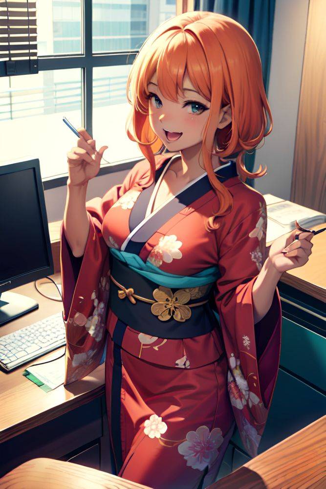 Anime Busty Small Tits 50s Age Laughing Face Ginger Straight Hair Style Dark Skin Soft Anime Office Front View Eating Kimono 3690666260424269983 - AI Hentai - #main