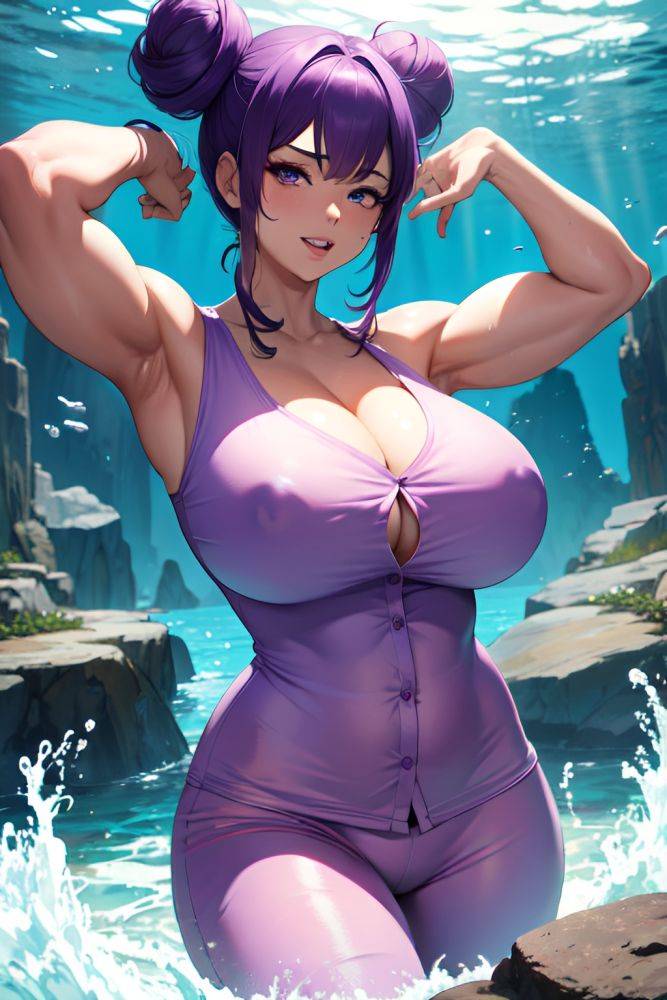 Anime Muscular Huge Boobs 70s Age Ahegao Face Purple Hair Hair Bun Hair Style Light Skin Comic Underwater Front View Bathing Pajamas 3690755166093454040 - AI Hentai - #main