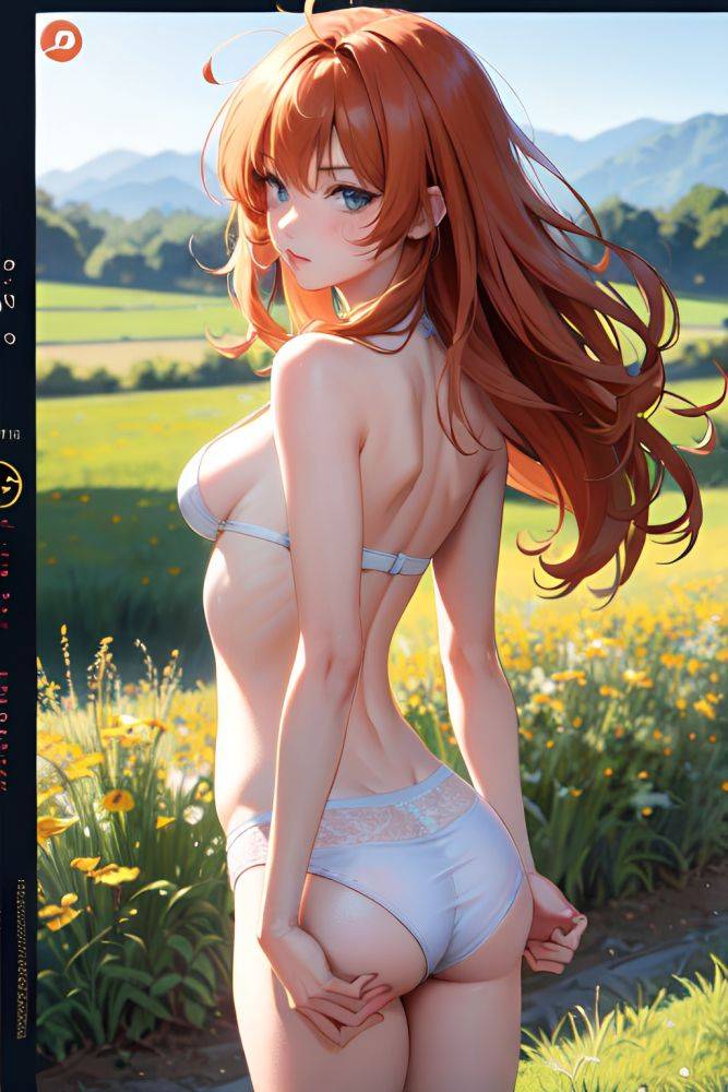 Anime Skinny Small Tits 18 Age Pouting Lips Face Ginger Messy Hair Style Light Skin Comic Meadow Back View Jumping Teacher 3690770627975950052 - AI Hentai - #main