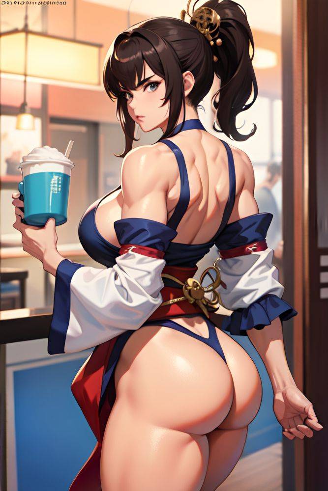 Anime Muscular Huge Boobs 80s Age Serious Face Brunette Ponytail Hair Style Light Skin Comic Cafe Front View On Back Geisha 3690789955483950766 - AI Hentai - #main