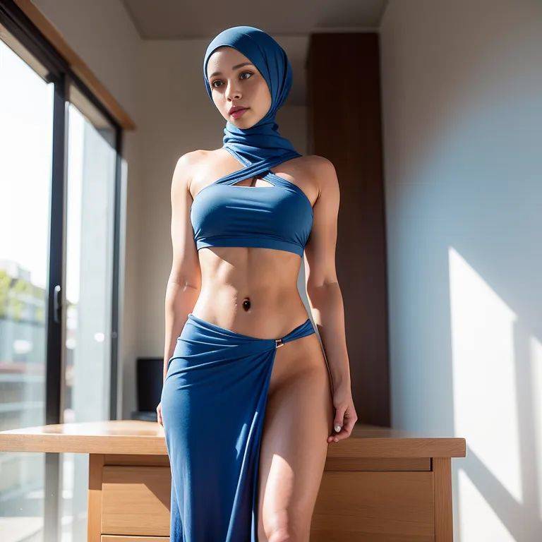 woman,thirties,blue eyes,beautiful,perfect body,abs,hijab,nude,office,(adult:1.5) - #main