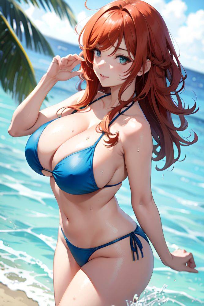 Anime Busty Huge Boobs 30s Age Seductive Face Ginger Messy Hair Style Light Skin Watercolor Shower Front View Bathing Bikini 3691029614490062870 - AI Hentai - #main