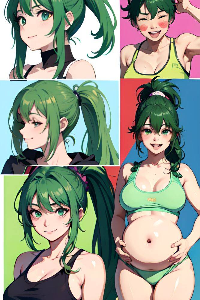 Anime Pregnant Small Tits 80s Age Laughing Face Green Hair Ponytail Hair Style Light Skin Cyberpunk Oasis Close Up View Working Out Teacher 3691045076544162689 - AI Hentai - #main