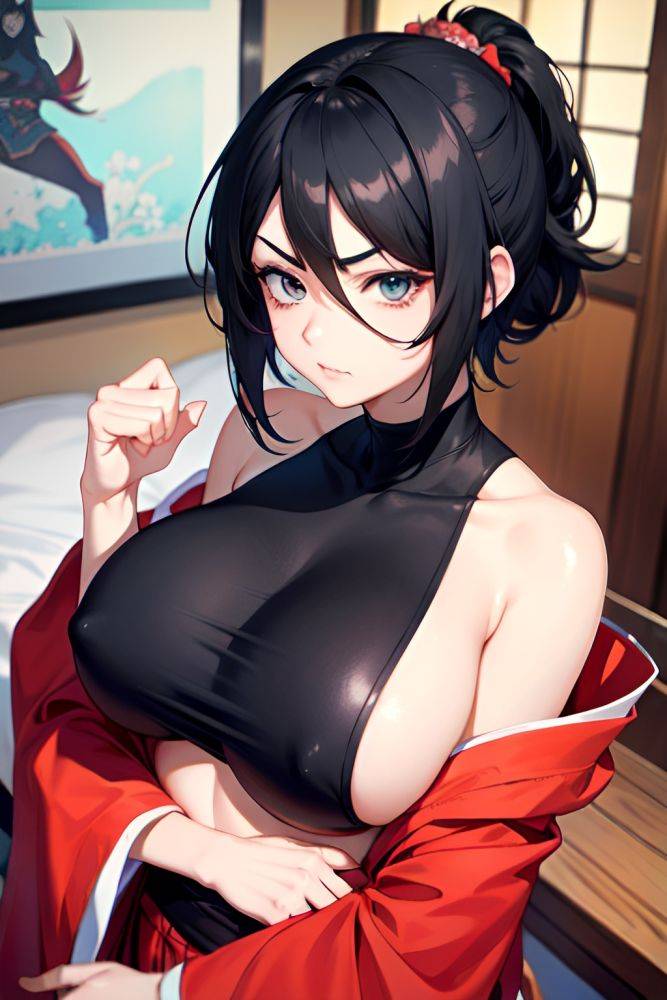 Anime Skinny Huge Boobs 20s Age Angry Face Black Hair Pixie Hair Style Light Skin Watercolor Bedroom Front View T Pose Kimono 3691095327043244229 - AI Hentai - #main