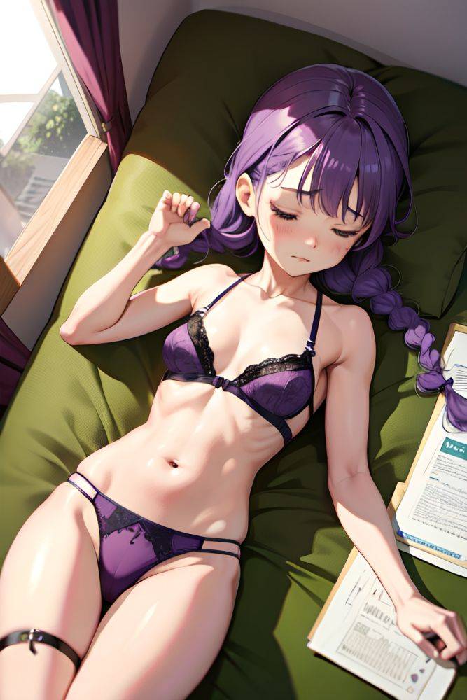Anime Skinny Small Tits 40s Age Sad Face Purple Hair Braided Hair Style Light Skin Comic Gym Front View Sleeping Lingerie 3691110789372669810 - AI Hentai - #main