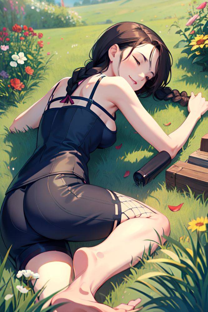 Anime Skinny Small Tits 20s Age Happy Face Brunette Braided Hair Style Light Skin Illustration Meadow Back View Sleeping Fishnet 3691114654843273579 - AI Hentai - #main