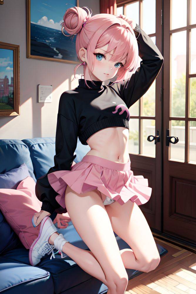 Anime Skinny Small Tits 18 Age Sad Face Pink Hair Hair Bun Hair Style Light Skin Painting Couch Side View Jumping Mini Skirt 3687871523517637552 - AI Hentai - #main
