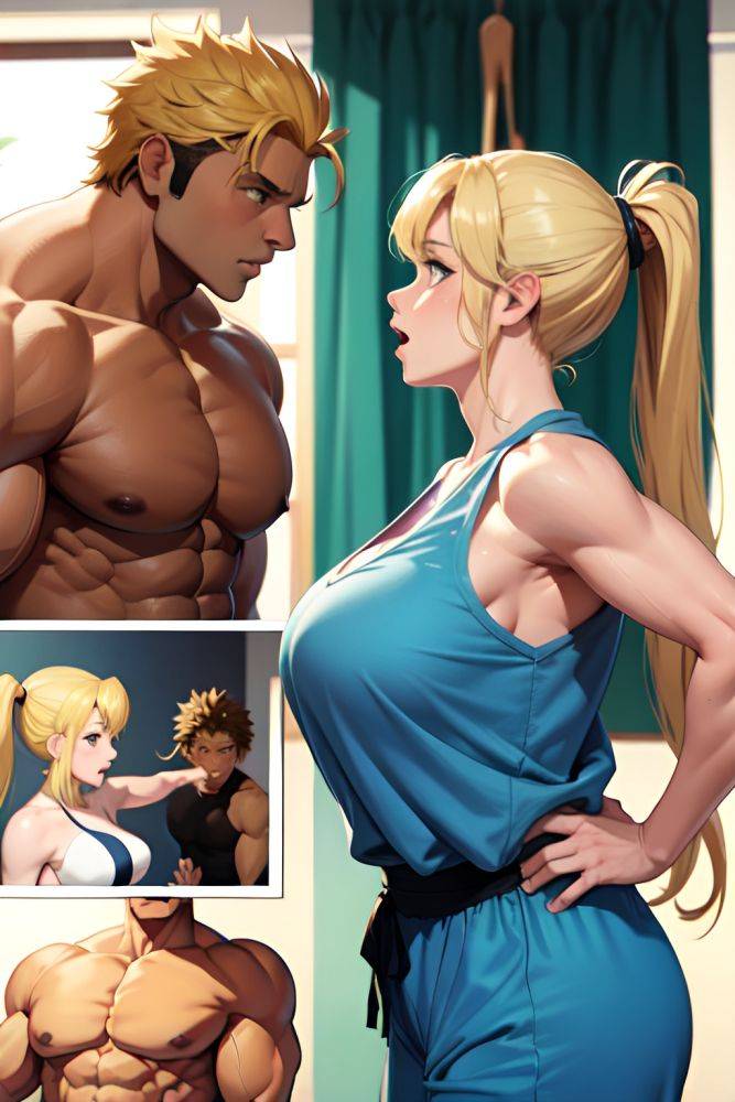 Anime Muscular Huge Boobs 70s Age Shocked Face Blonde Ponytail Hair Style Light Skin Painting Changing Room Side View Massage Pajamas 3687979756694764150 - AI Hentai - #main