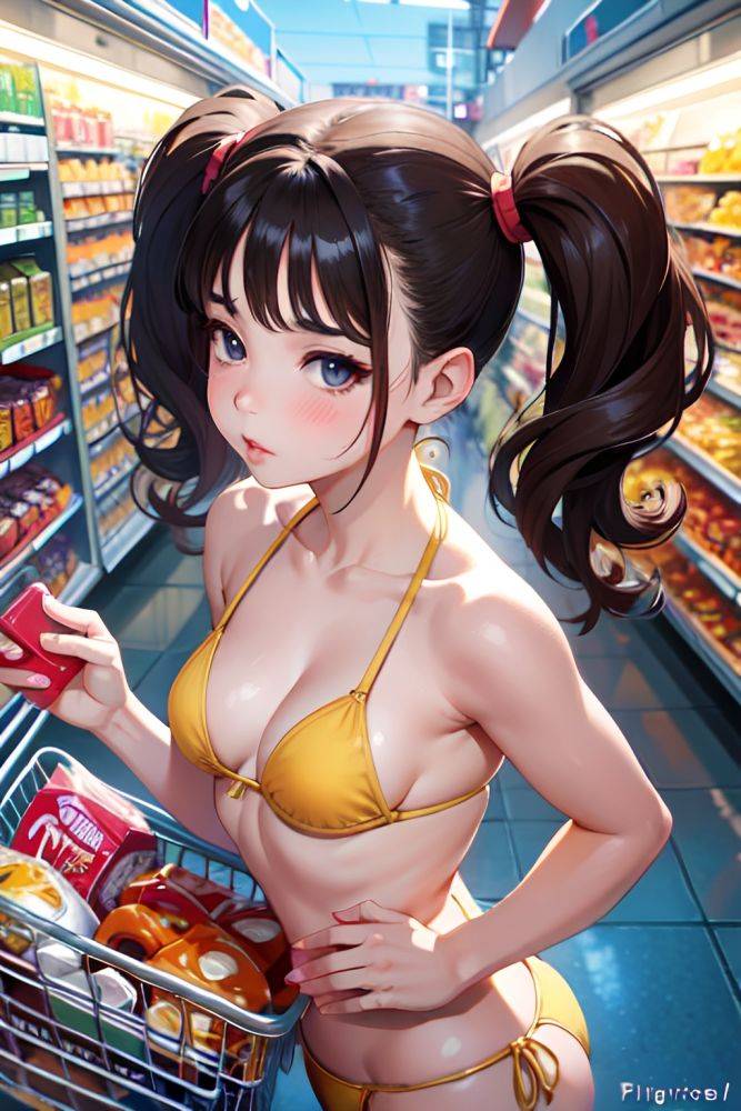 Anime Busty Small Tits 30s Age Pouting Lips Face Brunette Pigtails Hair Style Light Skin Painting Grocery Front View Jumping Bikini 3691203560667103024 - AI Hentai - #main