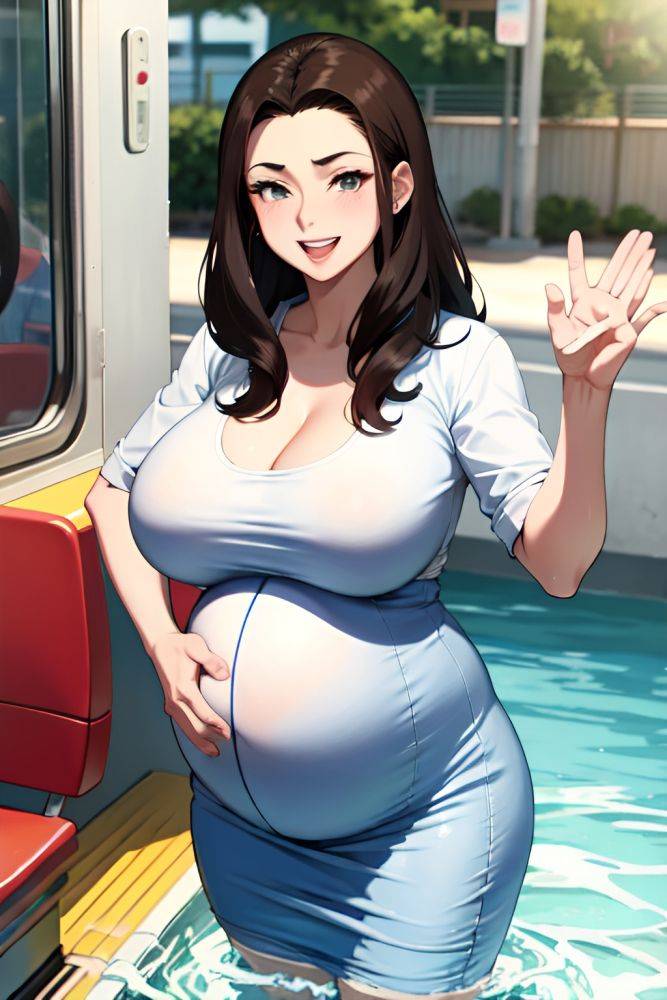 Anime Pregnant Huge Boobs 60s Age Laughing Face Brunette Slicked Hair Style Light Skin Crisp Anime Bus Front View Bathing Teacher 3691215157250560147 - AI Hentai - #main