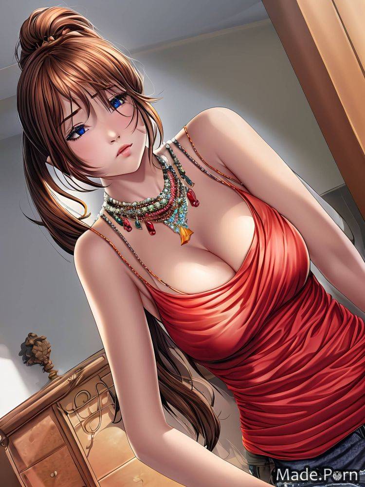 Anime sad indoors brunette natural tits necklace 18 AI porn - #main