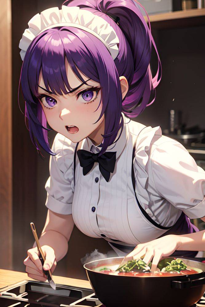 Anime Busty Small Tits 20s Age Angry Face Purple Hair Bangs Hair Style Light Skin Comic Stage Close Up View Cooking Maid 3691771785016575928 - AI Hentai - #main