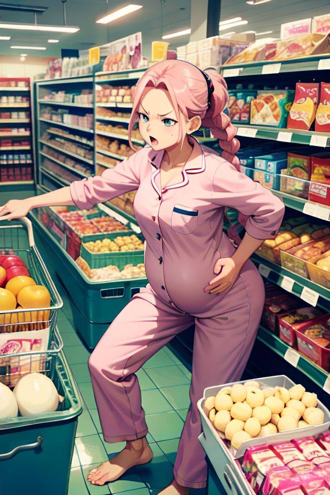 Anime Pregnant Small Tits 40s Age Angry Face Pink Hair Braided Hair Style Light Skin Film Photo Grocery Front View Bending Over Pajamas 3691779513191590243 - AI Hentai - #main