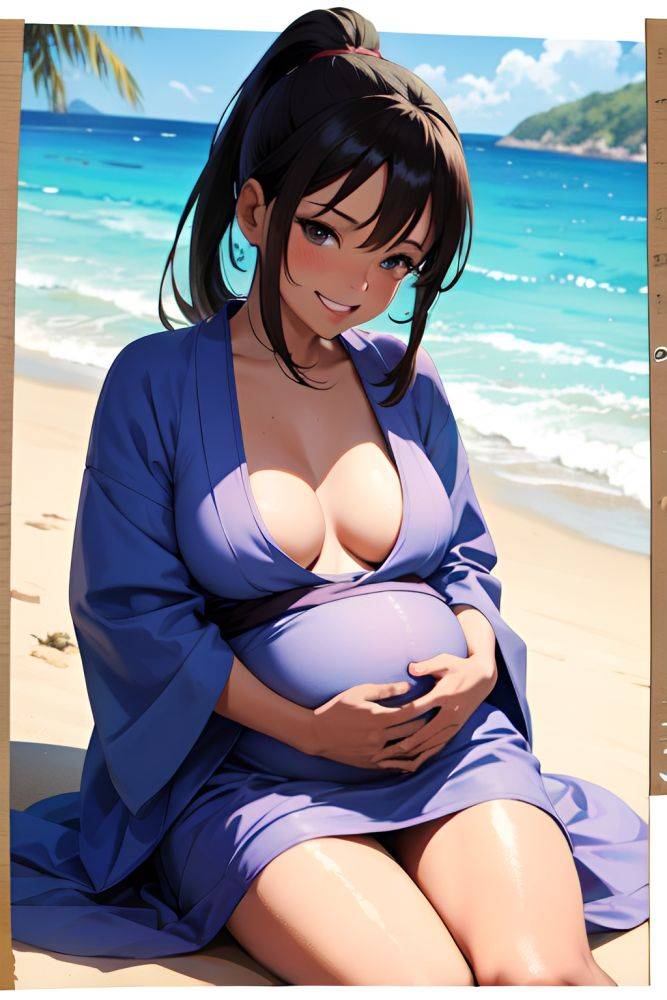 Anime Pregnant Small Tits 60s Age Laughing Face Brunette Ponytail Hair Style Dark Skin Watercolor Beach Front View Eating Kimono 3691999845015629830 - AI Hentai - #main