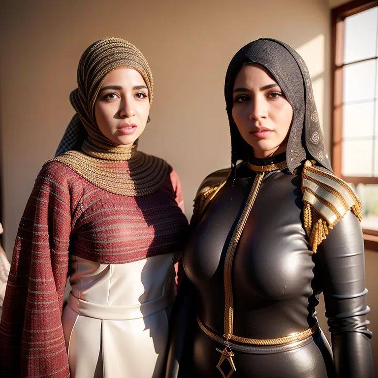 , Arabs,(2women:2),twenties,(RAW photo, best quality, masterpiece:1.1), (realistic, photo-realistic:1.2), ultra-detailed, ultra high res, physically-based rendering,(adult:1.5) - #main