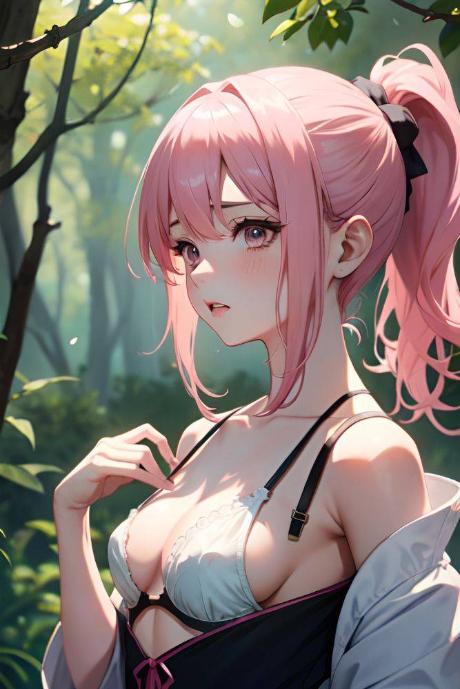 Anime Busty Small Tits 20s Age Sad Face Pink Hair Ponytail Hair Style Light Skin Watercolor Forest Close Up View T Pose Lingerie 3692571936794714102 - AI Hentai - #main