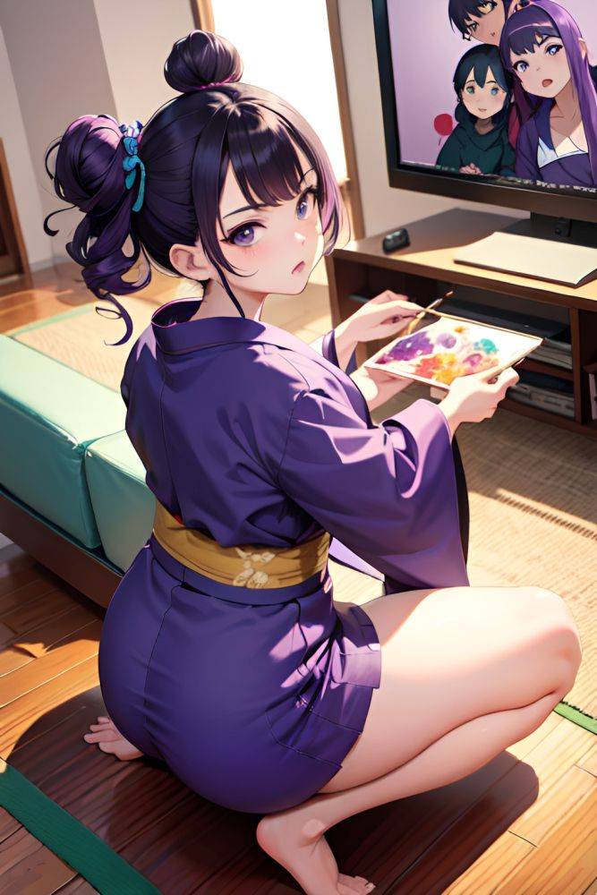 Anime Chubby Small Tits 20s Age Angry Face Purple Hair Hair Bun Hair Style Dark Skin Painting Couch Back View Squatting Kimono 3688350840796279993 - AI Hentai - #main