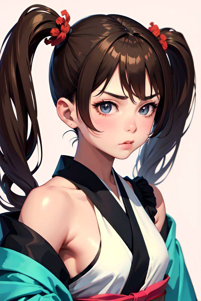 Anime Muscular Small Tits 40s Age Pouting Lips Face Brunette Pigtails Hair Style Light Skin Painting Stage Close Up View On Back Kimono 3688408822855493293 - AI Hentai - #main